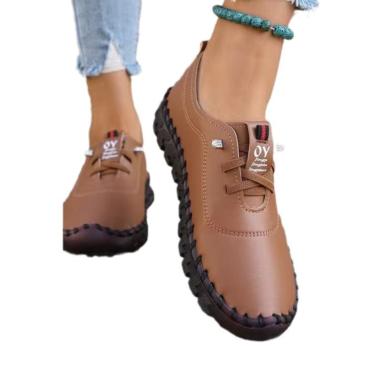 Damen nan handgenähte Mokassin-Loafer mit elastischer Schnürung gepolstertem Komfortfußbett und profilierter Gummisohle