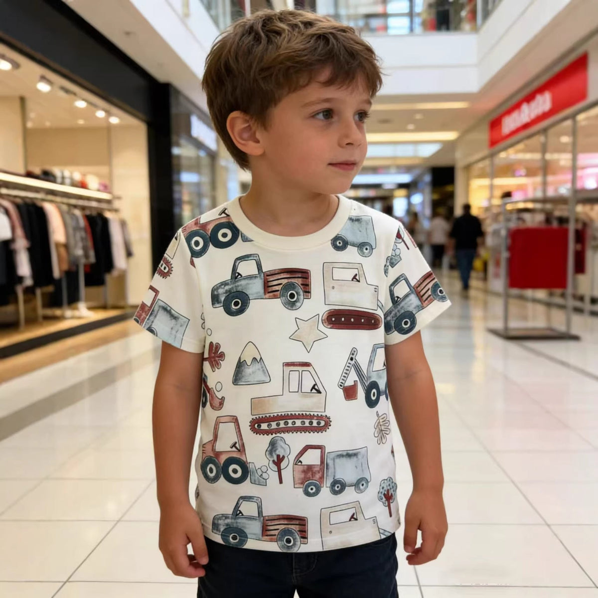 Kinder T-Shirt mit buntem Baustellenmotiv