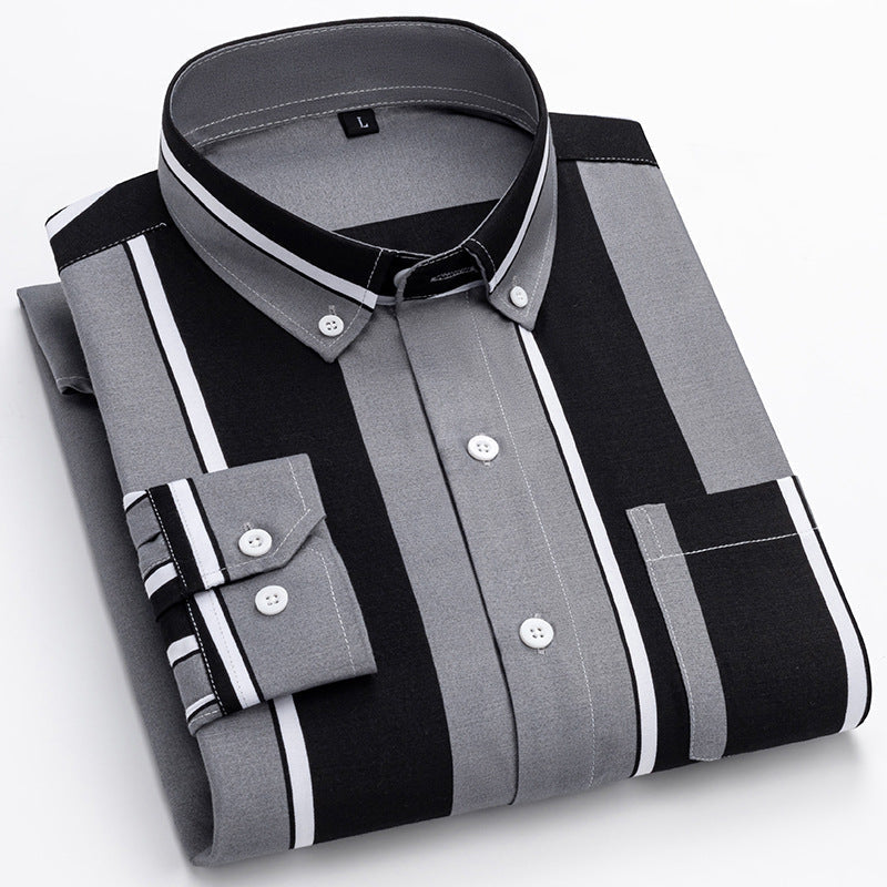 Herren nan gestreiftes Business-Hemd mit Button-Down-Kragen, Brusttasche und bügelleichtem Baumwollmix