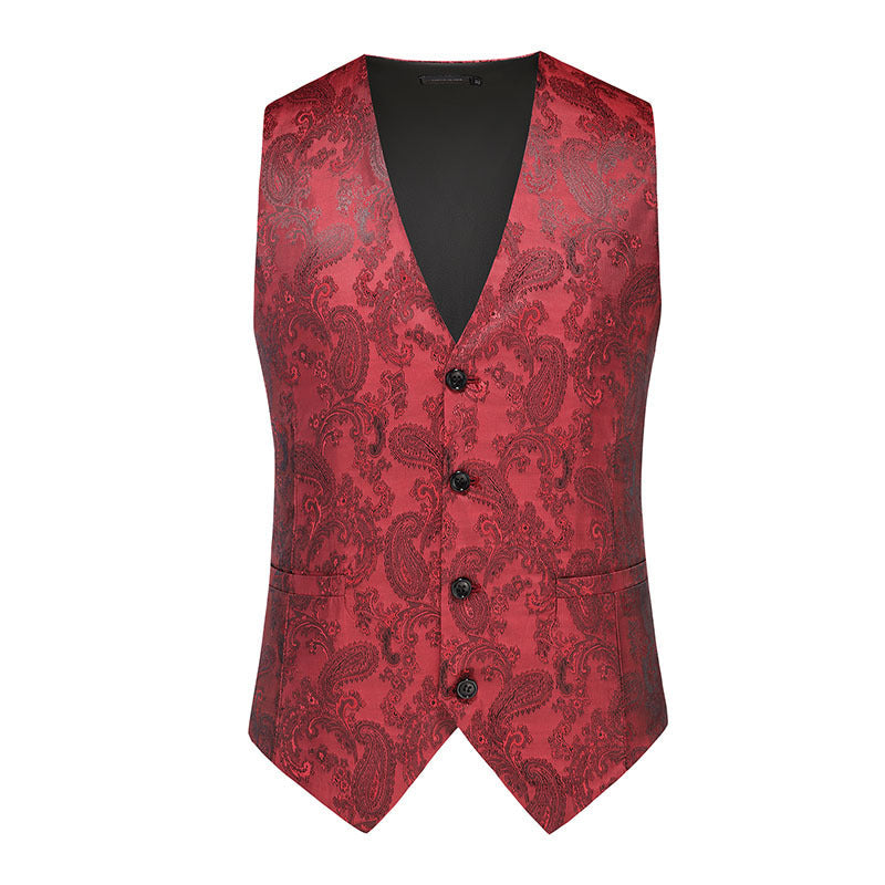 Herren nan feine Jacquard-Anzugweste mit V-Ausschnitt, Zierknöpfen und schmaler Silhouette