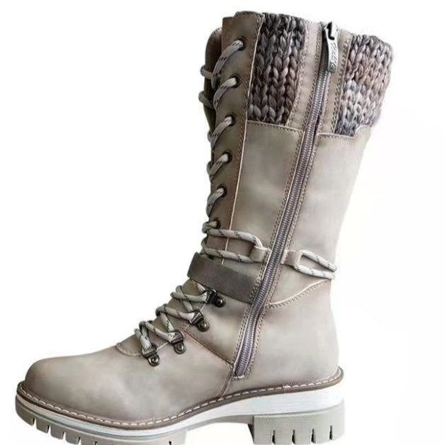 Damen nan hoher Schnürstiefel mit Strickbündchen, robuster Profilsohle und seitlichem Reißverschluss