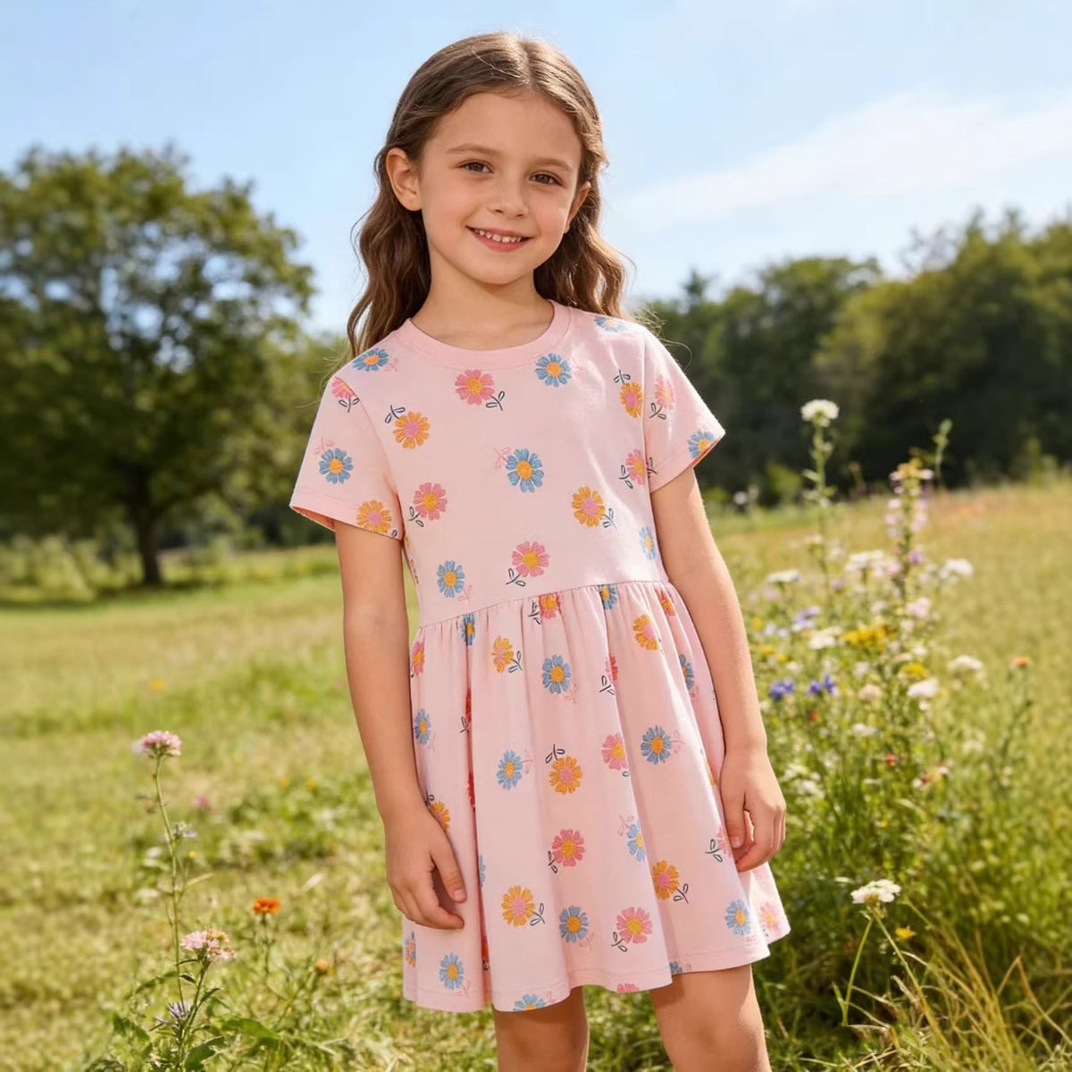 Mädchen Sommerkleid mit buntem Blumenmuster
