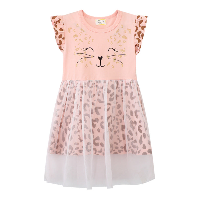 Mädchen Kleid mit Tiermotiv und Tüllunterrock
