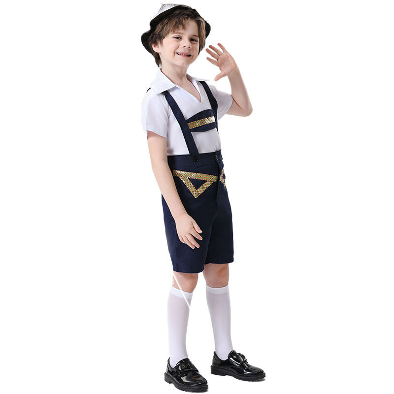 Unisex nan festliche Kinderhose mit verstellbaren Hosenträgern und Ziergürtel