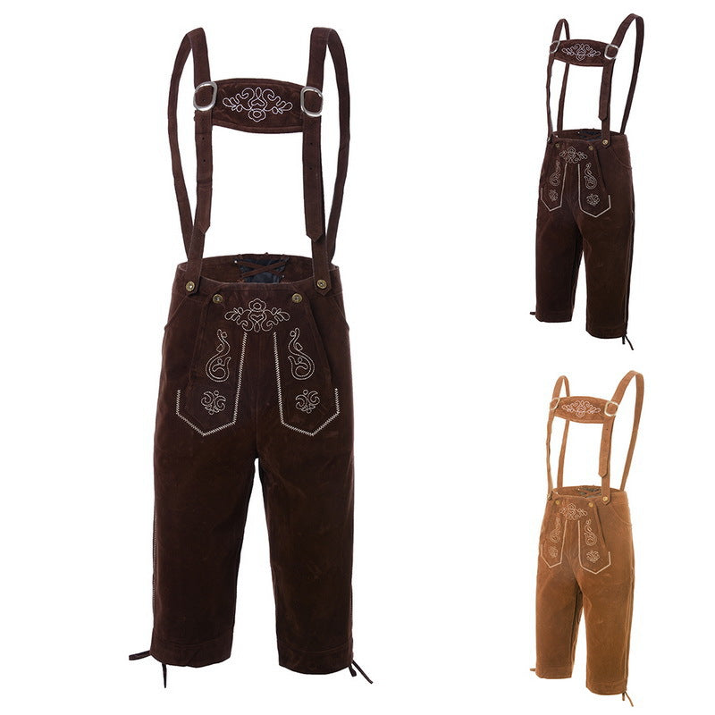 Herren nan traditionelle Wildleder Lederhose mit bestickten Trägern und Kniund