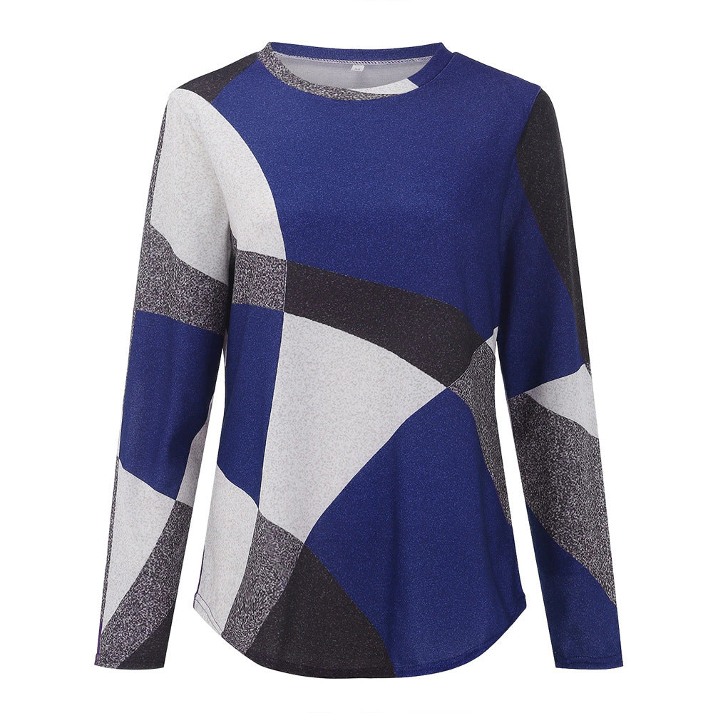 Damen nan Langarmshirt mit grafischem Print, Rundhalsausschnitt und geschwungenem Saum