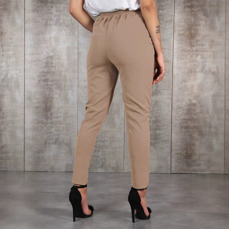 Damen nan taillierte Paperbag-Hose mit Bindegürtel und schmalem Bein