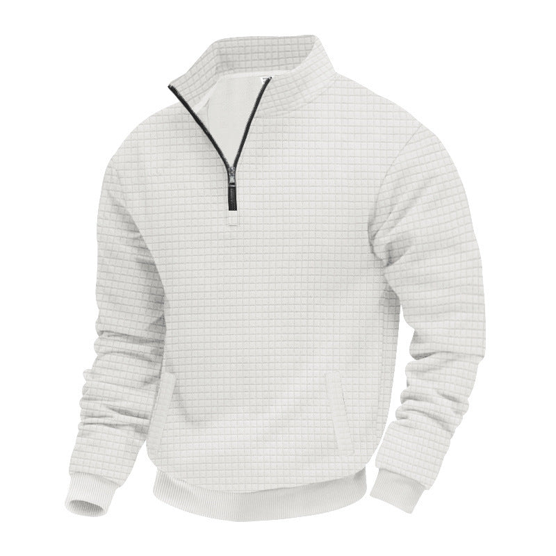 Herren nan wärmendes Waffel-Halbzip-Sweat mit Kastenquadratstruktur und Kängurutasche