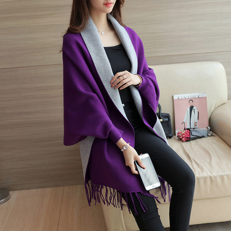 Damen eleganter Schal mit Fransen und kontrastierenden Farbdetails Selmira