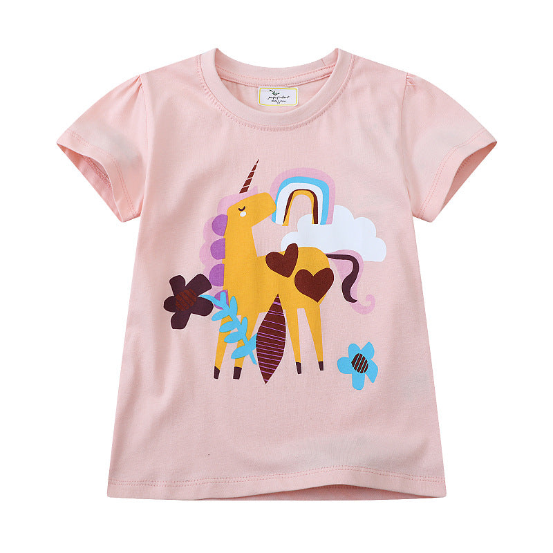 Mädchen T-Shirt mit buntem Einhornmotiv