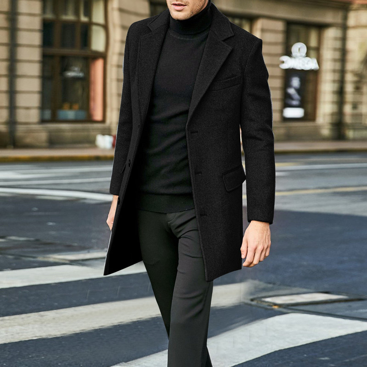 Herren nan eleganter Wollmantel mit schmaler Passform, Reverskragen und praktischen Innentaschen