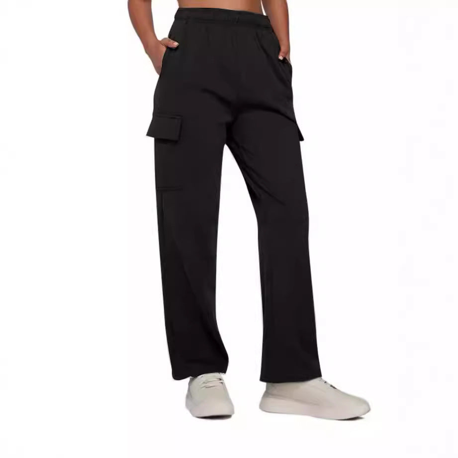 Damen nan gerade geschnittene Cargo-Sweathose mit hoher Taille und aufgesetzten Taschen