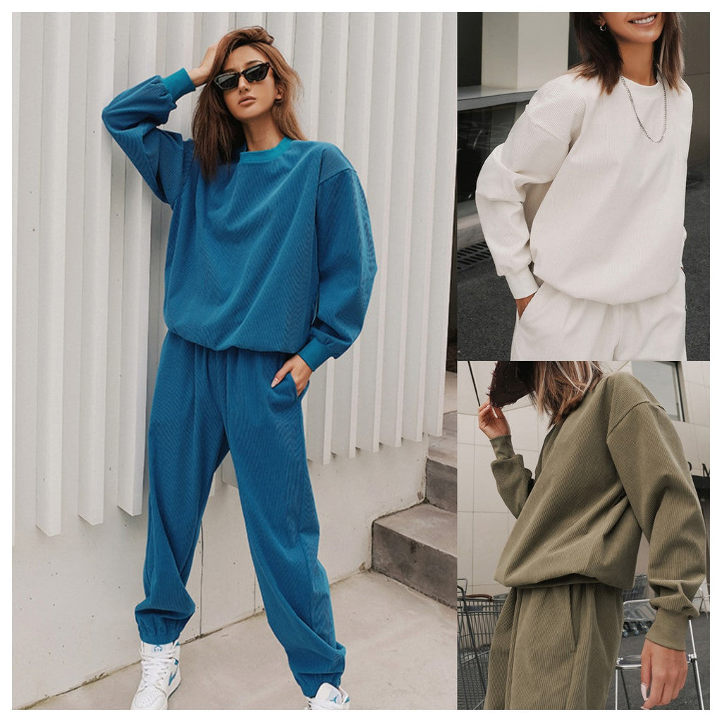 Damen nan strukturierter Cord-Trainingsanzug im Relaxed-Fit mit Bündchenhose