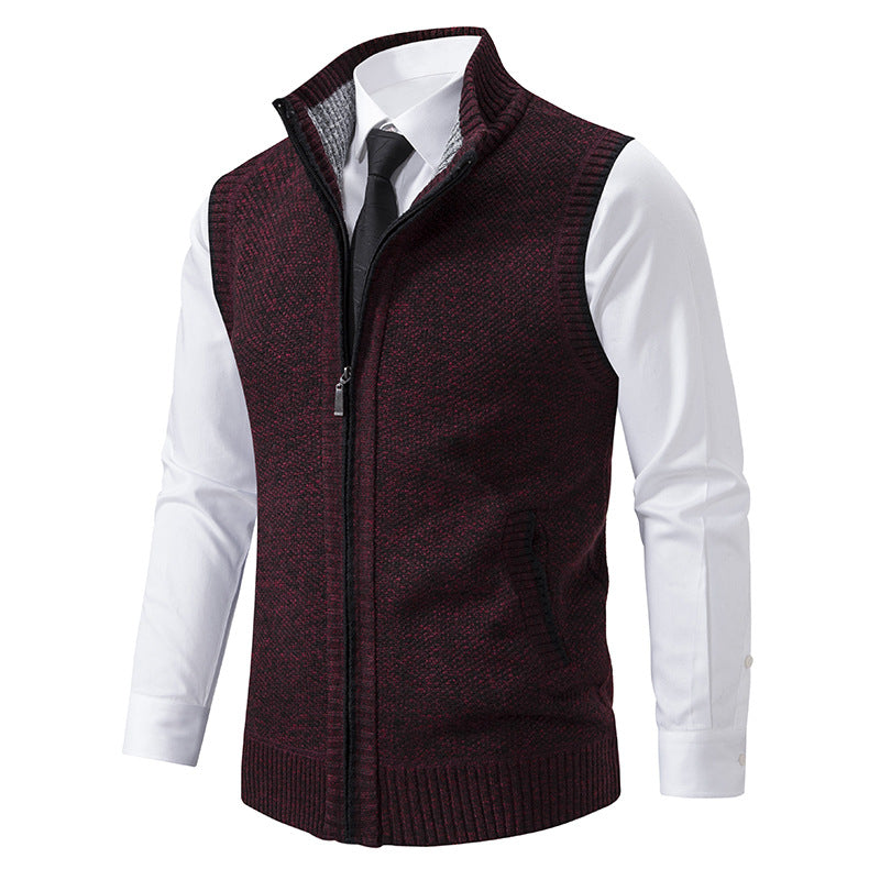 Herren nan elegante Strickweste mit Stehkragen und verdecktem Reißverschluss