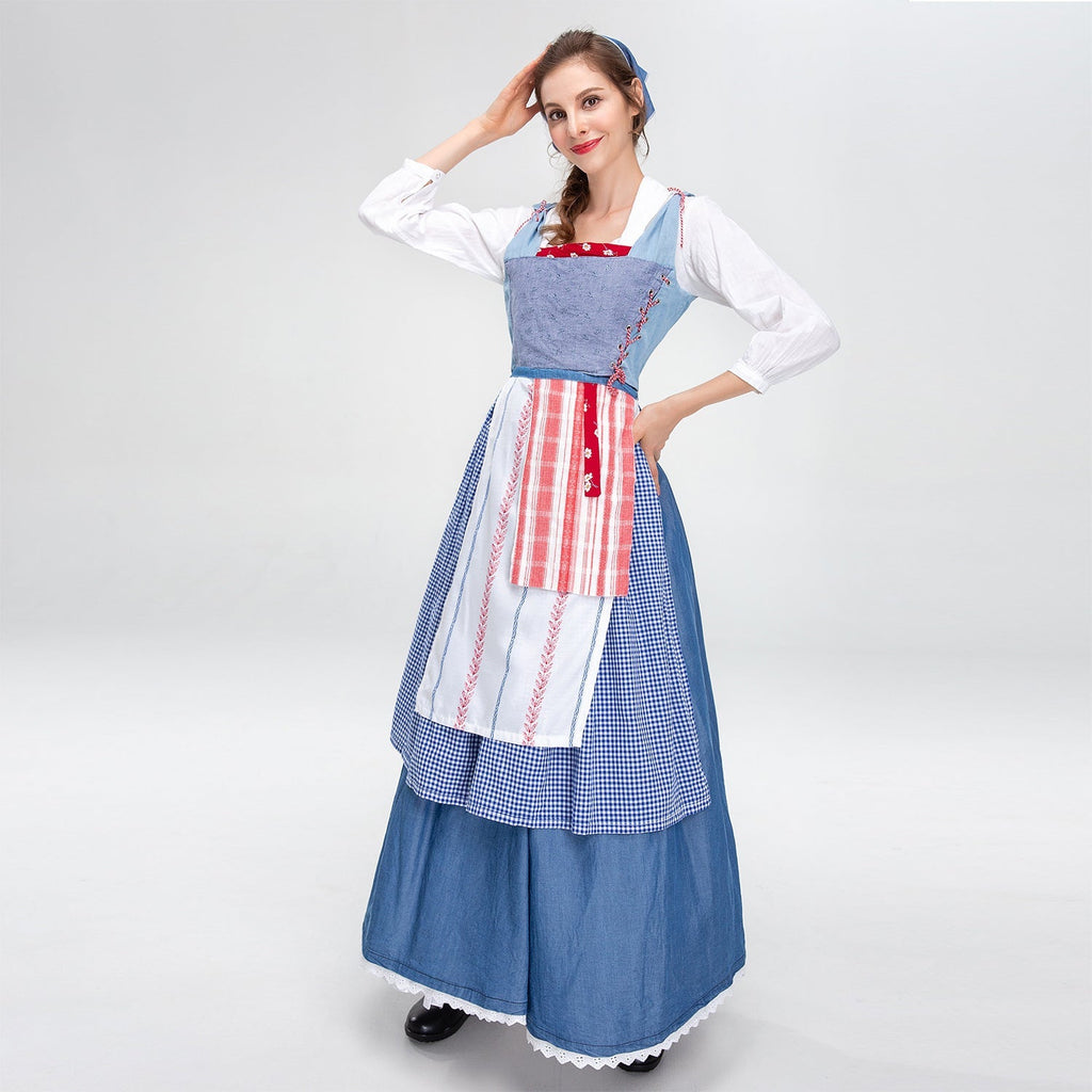 Damen nan ländliches Trachtenkleid mit Latzmieder und mehrlagiger Schürze