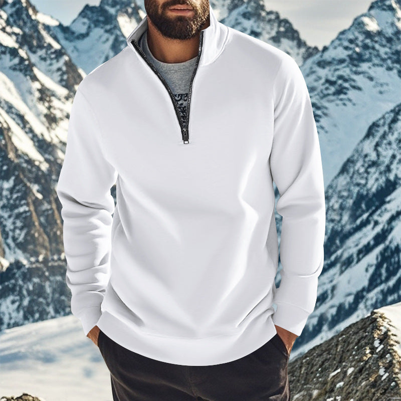 Herren nan halbhoher Reißverschluss-Sweatpullover mit Stehkragen weichem Fleecefutter und elastischen Bündchen