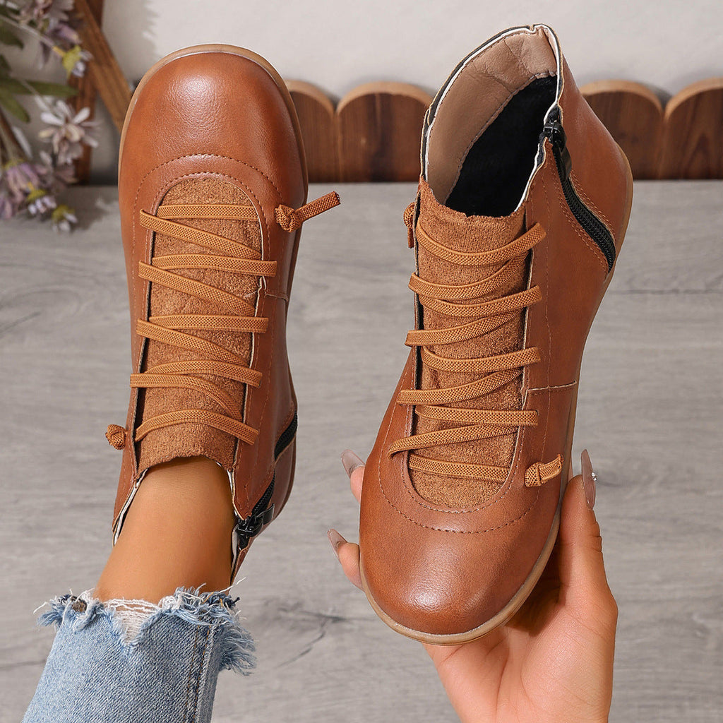 Damen nan sportliche knöchelhohe Schnürstiefelette mit seitlichem Reißverschluss und flexibler Gummisohle