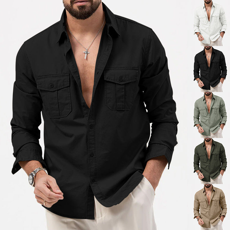 Herren nan Zweiten Brusttaschen-Hemd aus Baumwollmix mit Kentkragen und kastigem Casual-Schnitt