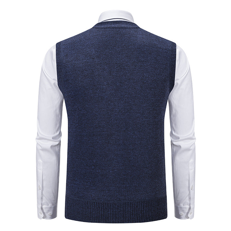 Herren nan ärmellose Strickweste mit Argyle-Muster, Teddyfutter und durchgehender Knopfleiste