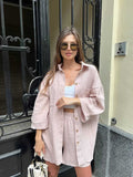 Damen nan lässiges Musselin-Zweiteiler Set mit Oversize-Hemd und elastischer Highwaist-Shorts