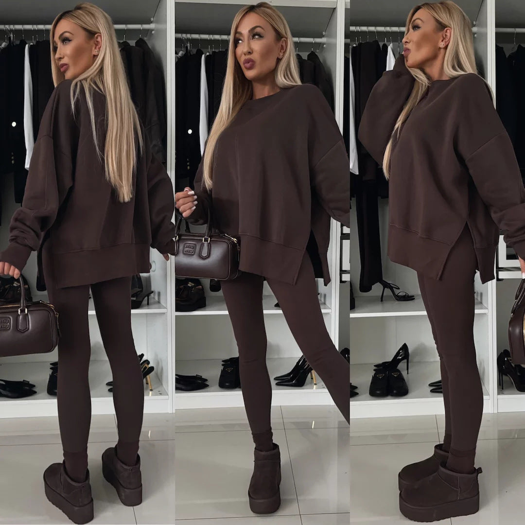 Damen nan Oversize Sweatshirt mit taillierten Rib-Leggings Set