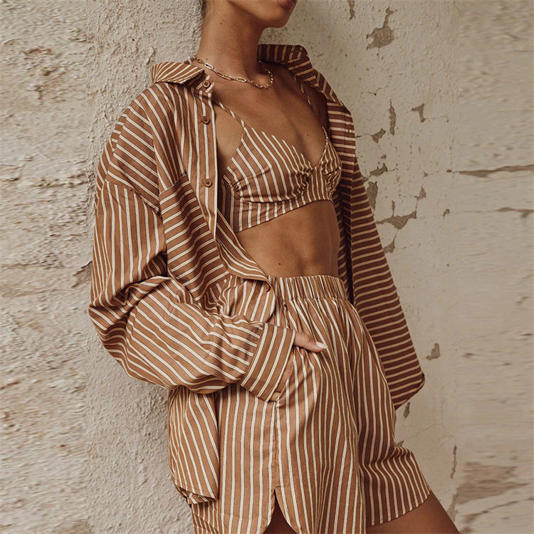 Damen nan Oversized Leinen-Hemd mit elastischem Bund Shorts Set