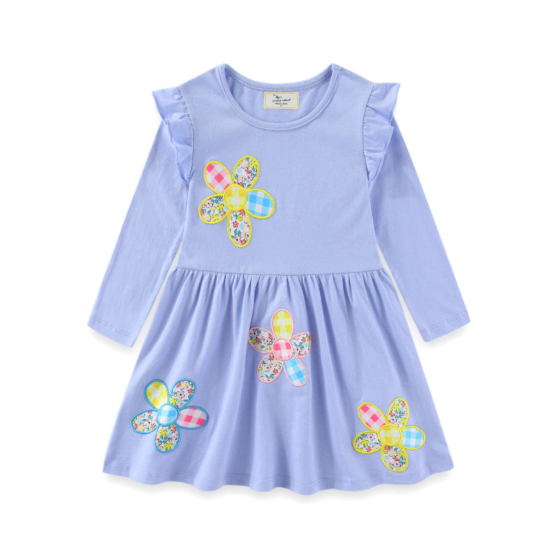Mädchen Langarmkleid mit floralen Applikationen