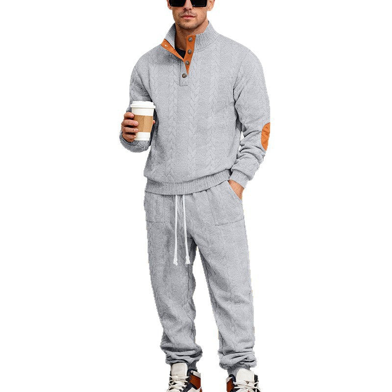 Herren nan Strick-Relax-Set mit Zopfmuster-Halbkragenpullover und Kordel-Jogger