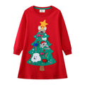 Mädchen Langarmkleid mit festlichem Weihnachtsbaum-Motiv