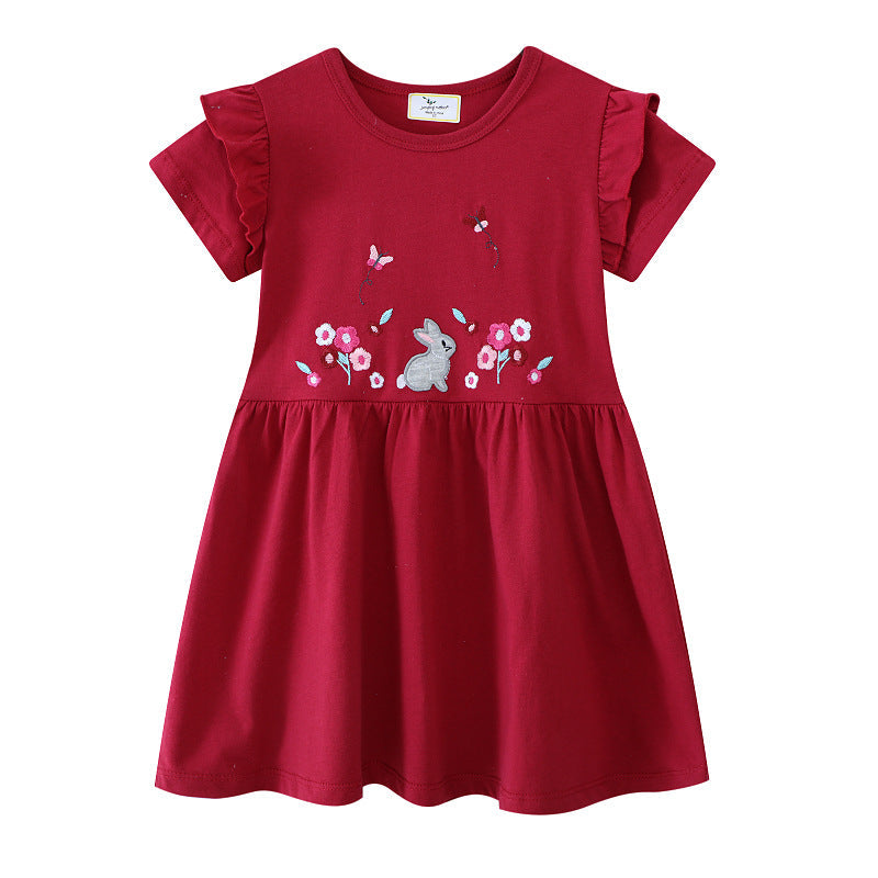 Mädchen Freizeitkleid mit niedlichem Hasen- und Blumenmotiv