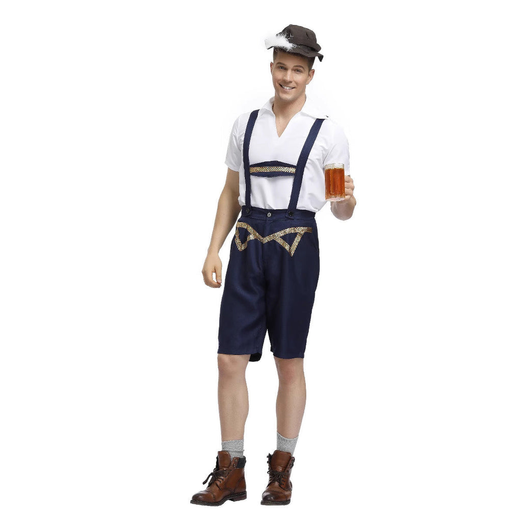 Herren nan traditionelle Oktoberfest Lederhose kurz mit verstellbaren Trägern und Zierstickerei
