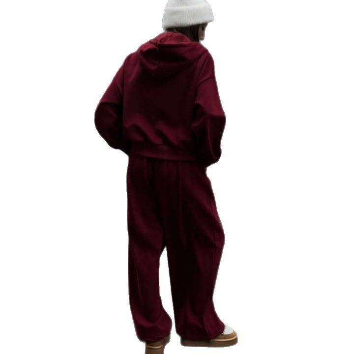 Damen nan weites Lounge-Set mit Zip-Hoodie, Kängurutasche und extraweiter Highwaist-Jogginghose