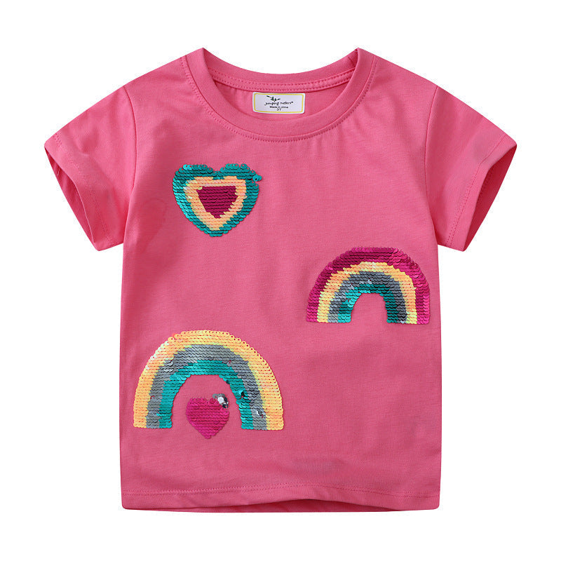 Mädchen T-Shirt mit glitzerndem Regenbogen-Design