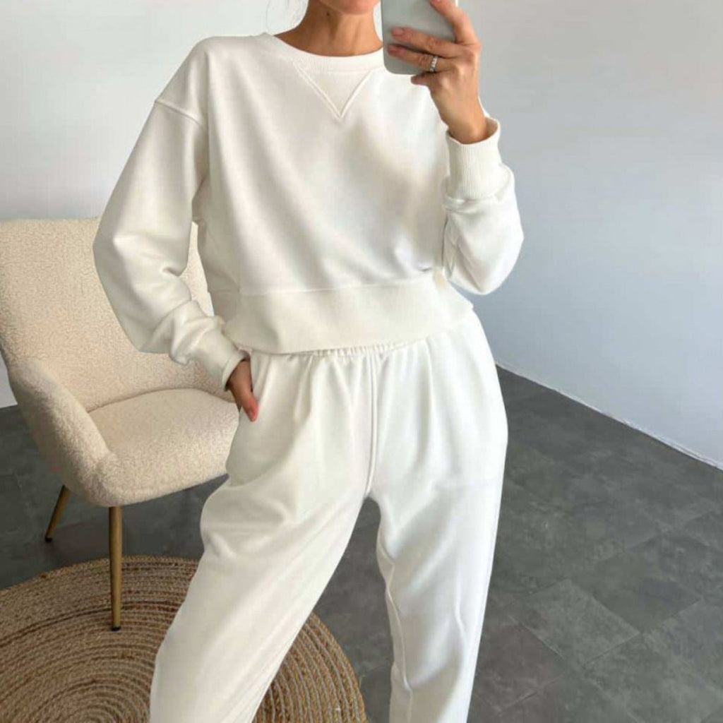 Damen nan Cropped-Sweater-Set mit V-Nahtdetail und hoher Taille Jogginghose