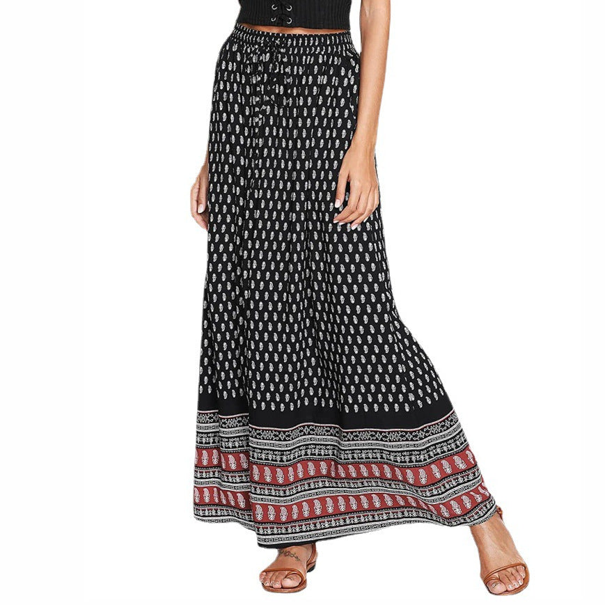 Damen nan Maxirock mit Elastikbund und Eingrifftaschen im Boho-Muster