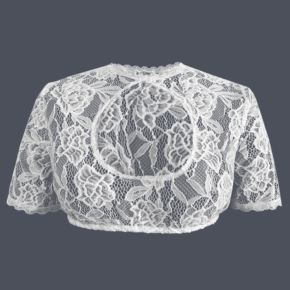 Damen nan Spitzenbolero mit hohem Kragen und kurzen Ärmeln
