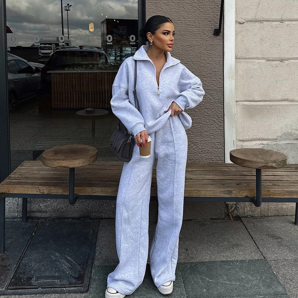 Damen nan Oversize Sweatshirt mit Halbzip und weiten Jogginghose Set