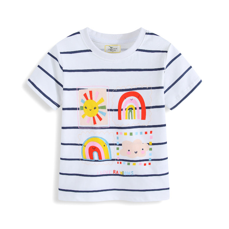 Kinder T-Shirt mit buntem Regenbogen und fröhlichem Sonnendesign