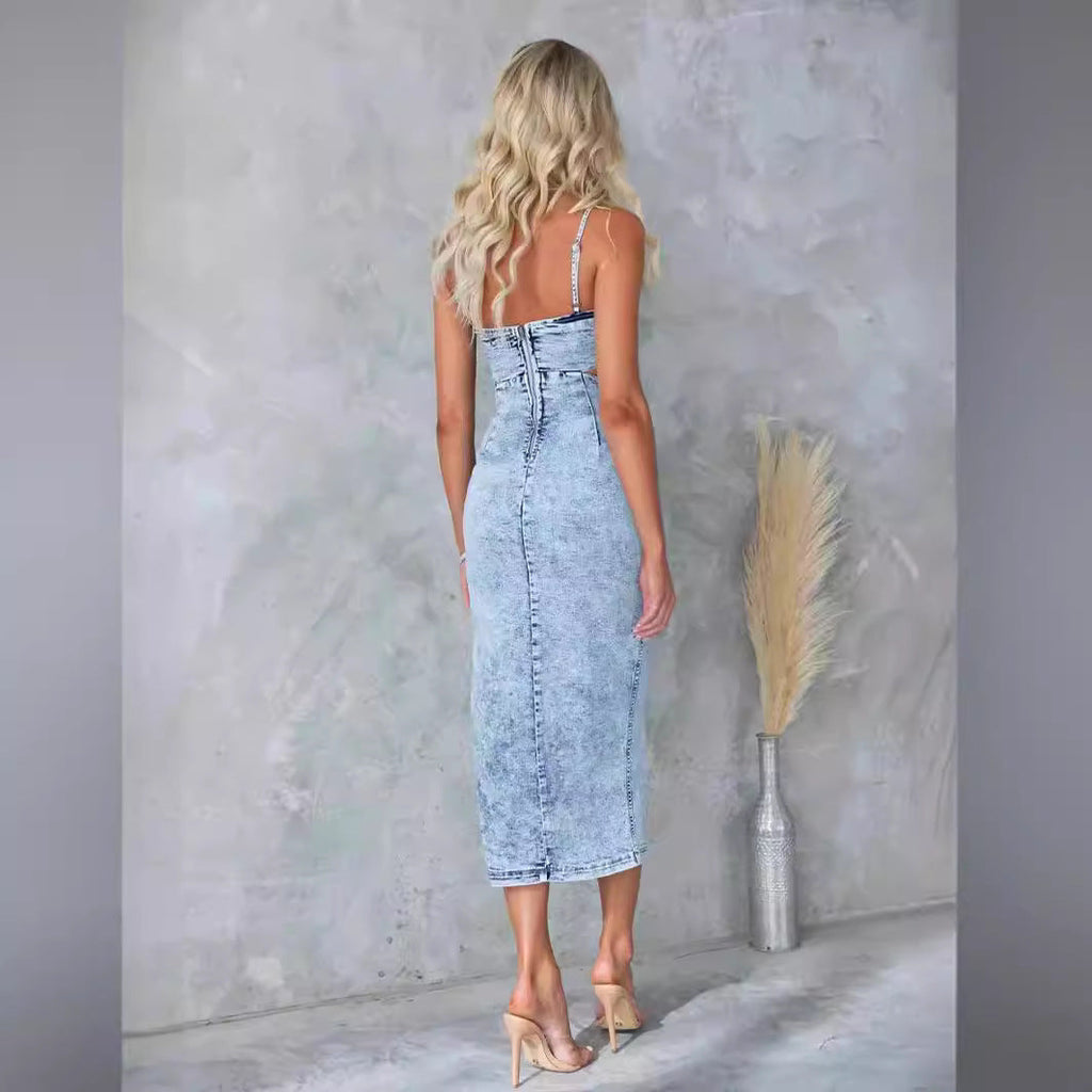 Damen Denim-Cocktailkleid mit Schnittdetails Selmira