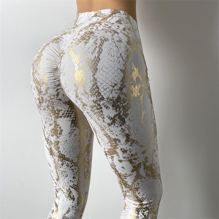 Damen nan hoch taillierte Sportleggings mit formender Kompression und strukturierter Schlangenprägung