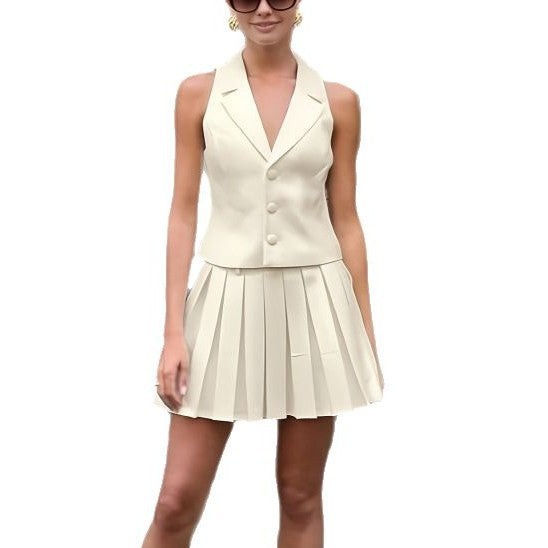 Damen ärmellose Blazer mit plissiertem Rock Selmira