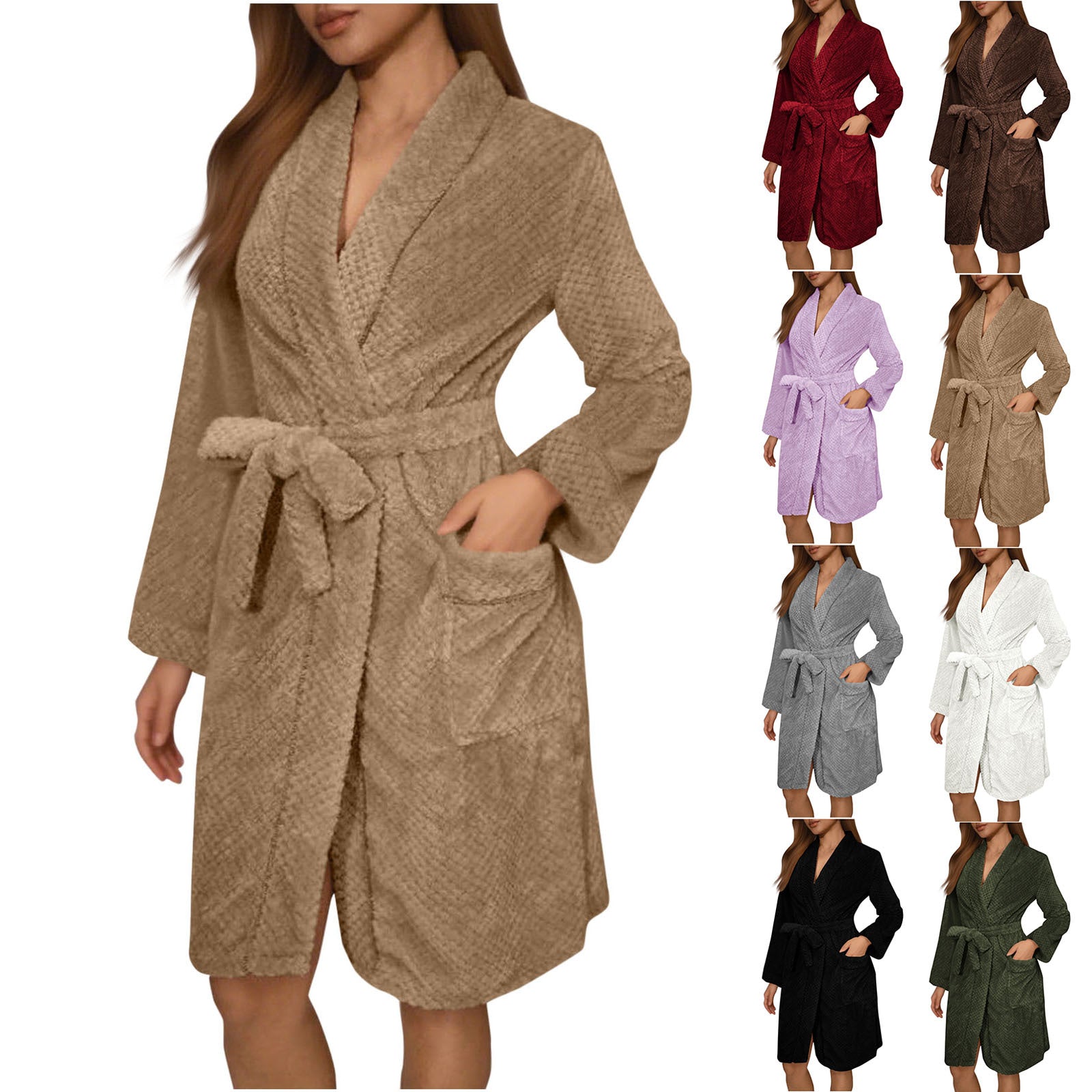 Damen Kuscheliger Bademantel mit Gürtel und Taschen Selmira