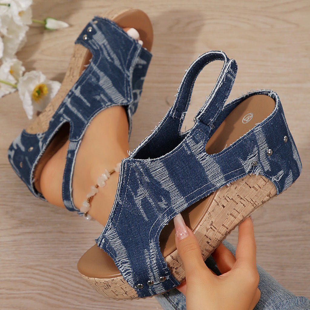 Damen Keil-Sandalen im modischen Denim-Look mit elastischer Fußbettgestaltung Selmira