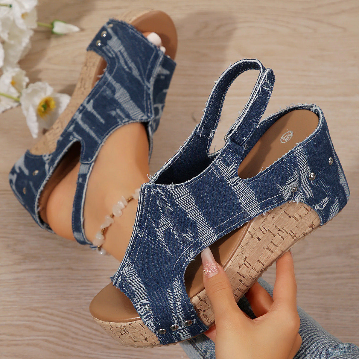 Damen Keil-Sandalen im modischen Denim-Look mit elastischer Fußbettgestaltung Selmira