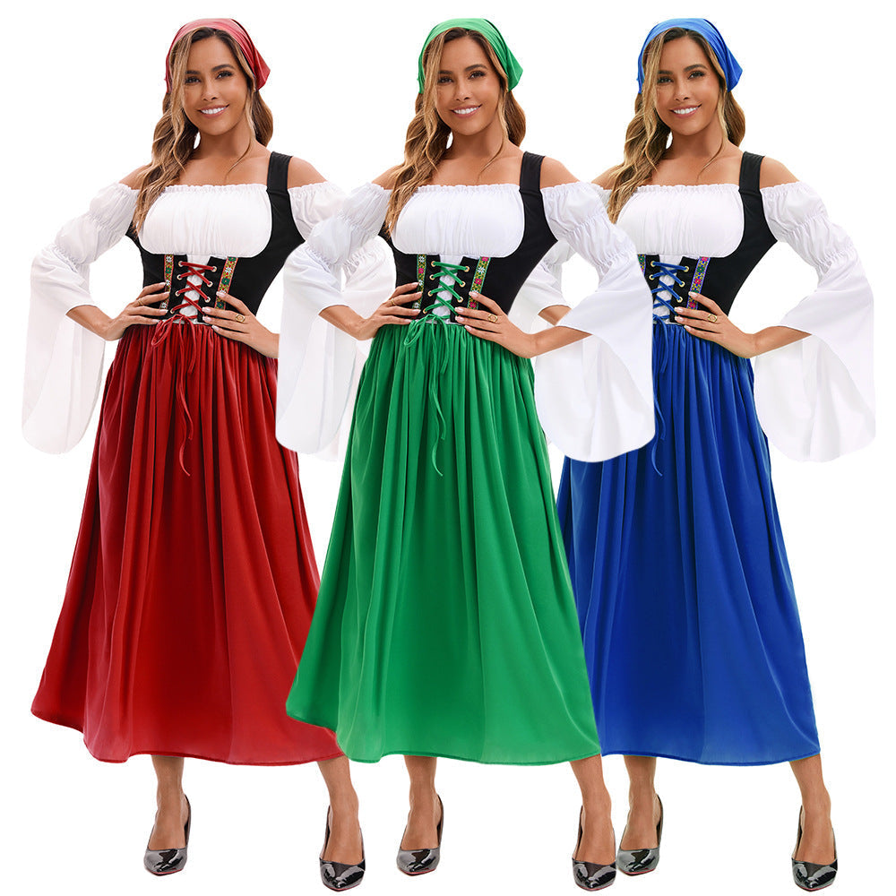 Damen nan Renaissance Dirndl Kostüm mit Schnürmieder und Carmenärmeln