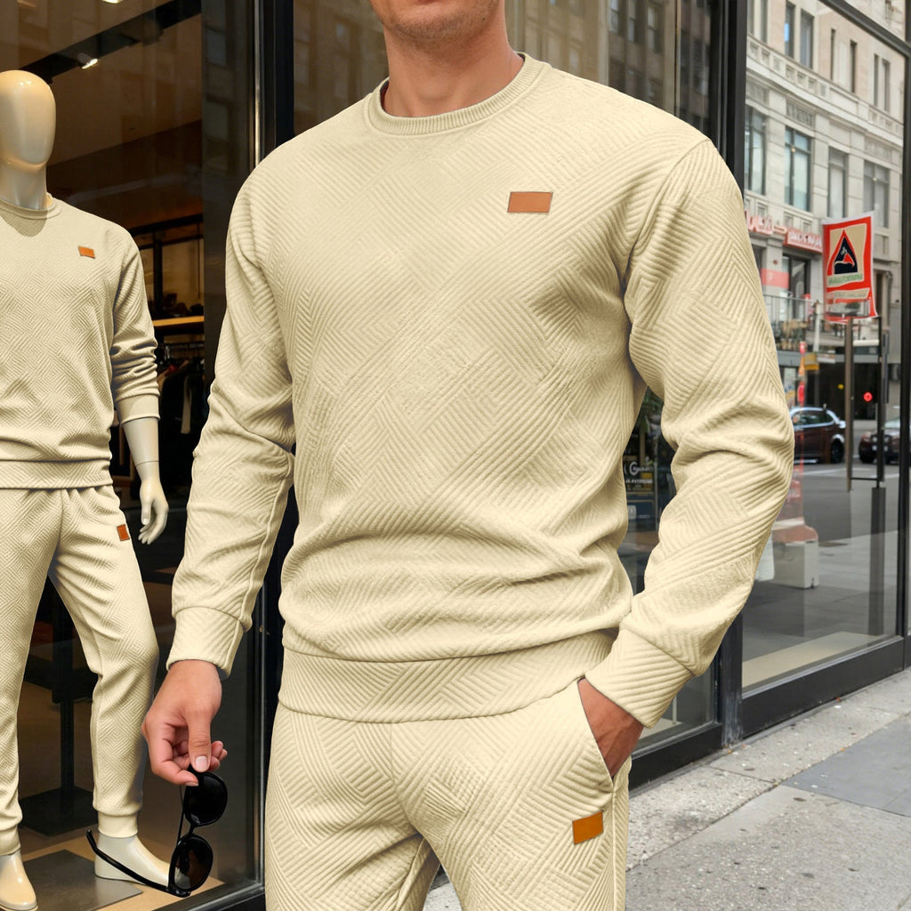 Herren nan strukturierter Baumwollstrickpullover mit Rautenstruktur, Rundhalsausschnitt und elastischen Bündchen