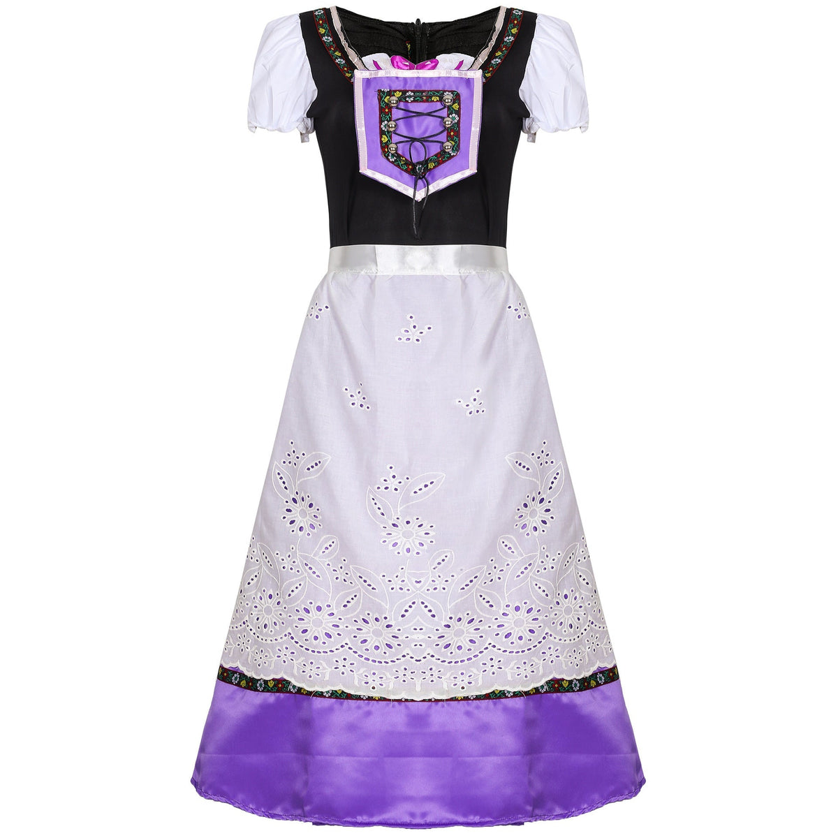 Damen nan Trachtenkleid mit geschnürter Miederblende und bestickter Schürze