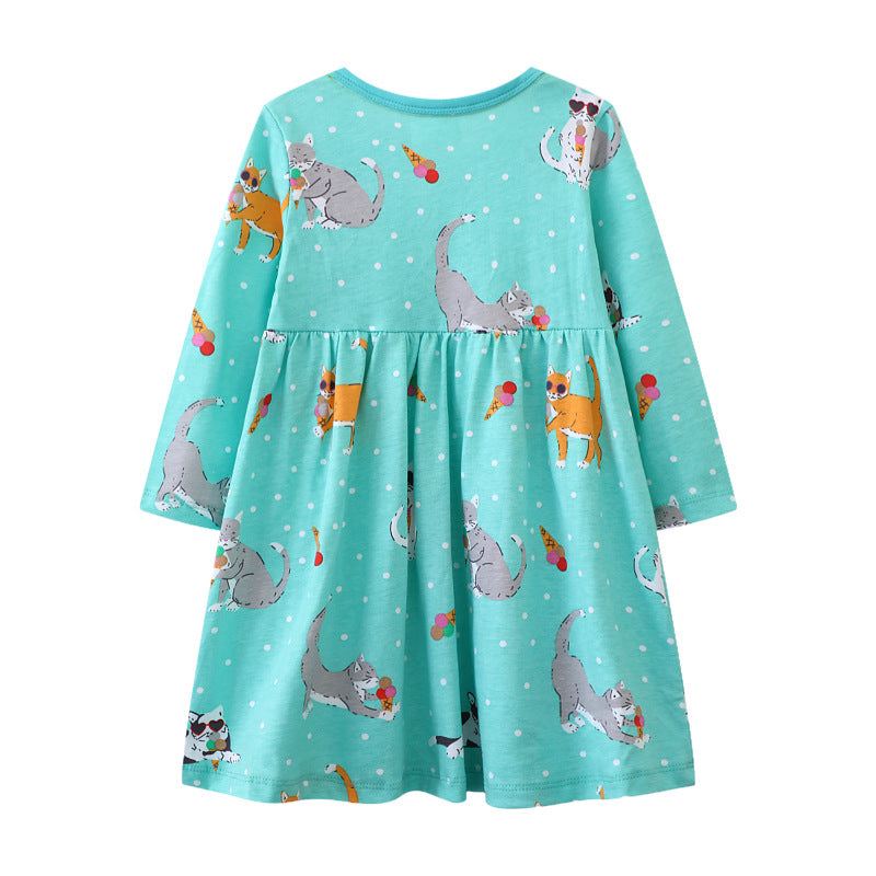 Mädchen Freizeitkleid mit verspieltem Katzenmotiv und praktischen Taschen