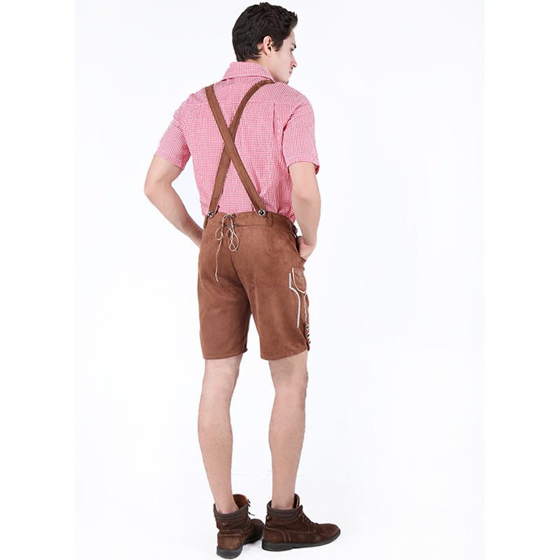 Herren nan Trachtenlederhose kurz mit Latzträgern und filigraner Stickerei