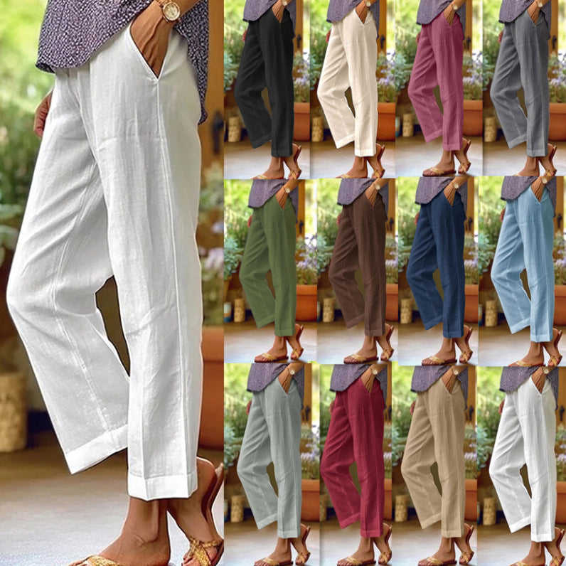 Damen nan lässige Cropped-Hose mit geradem Bein, dezenter Bügelfalte und seitlichen Eingrifftaschen